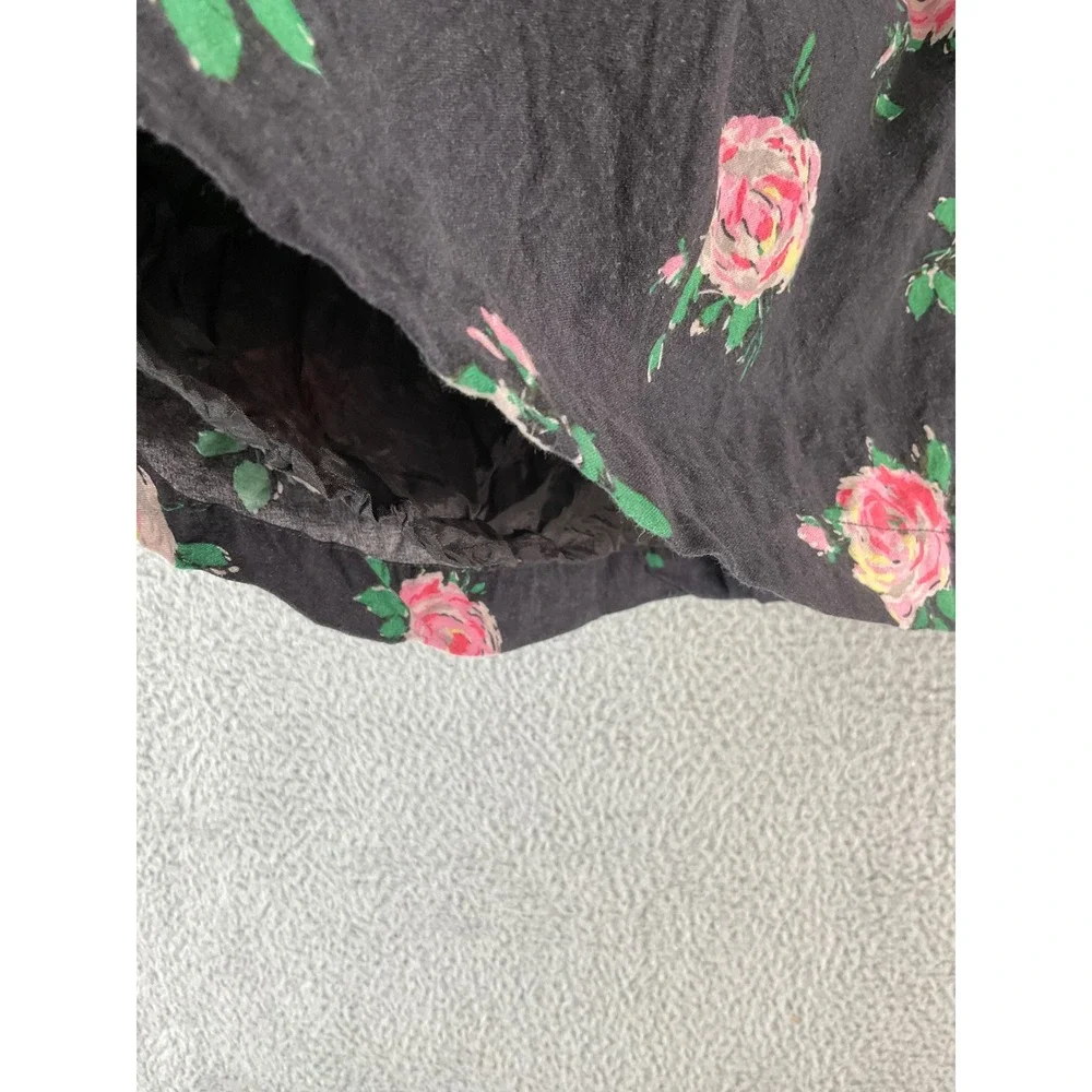 Mini Boden Floral Dress Kids 7-8Y Black Rose Print Autumnal Long Sleeve Ruffle